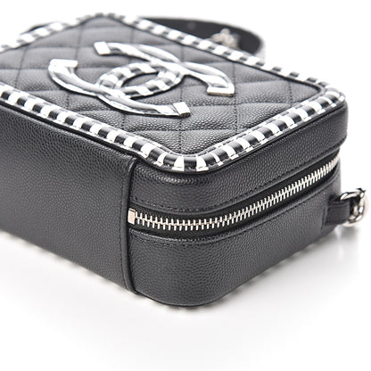 Chanel Caviar Quilted Striped Filigree Vanity Clutch With Chain Black White 8 of 9