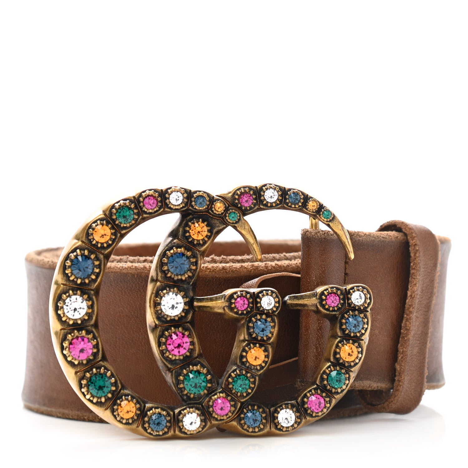 Gucci Calfskin Crystal Double G 40mm Belt 95 38 Brown Multicolor 1 of 5
