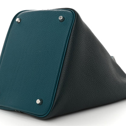 Hermes Taurillon Clemence Casaque Picotin Lock 22 MM Vert Bosphore Deep Bleu 10 of 11