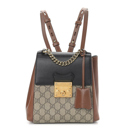 Gucci GG Supreme Monogram Calfskin Padlock Backpack Beige Cuir Black 1 of 14