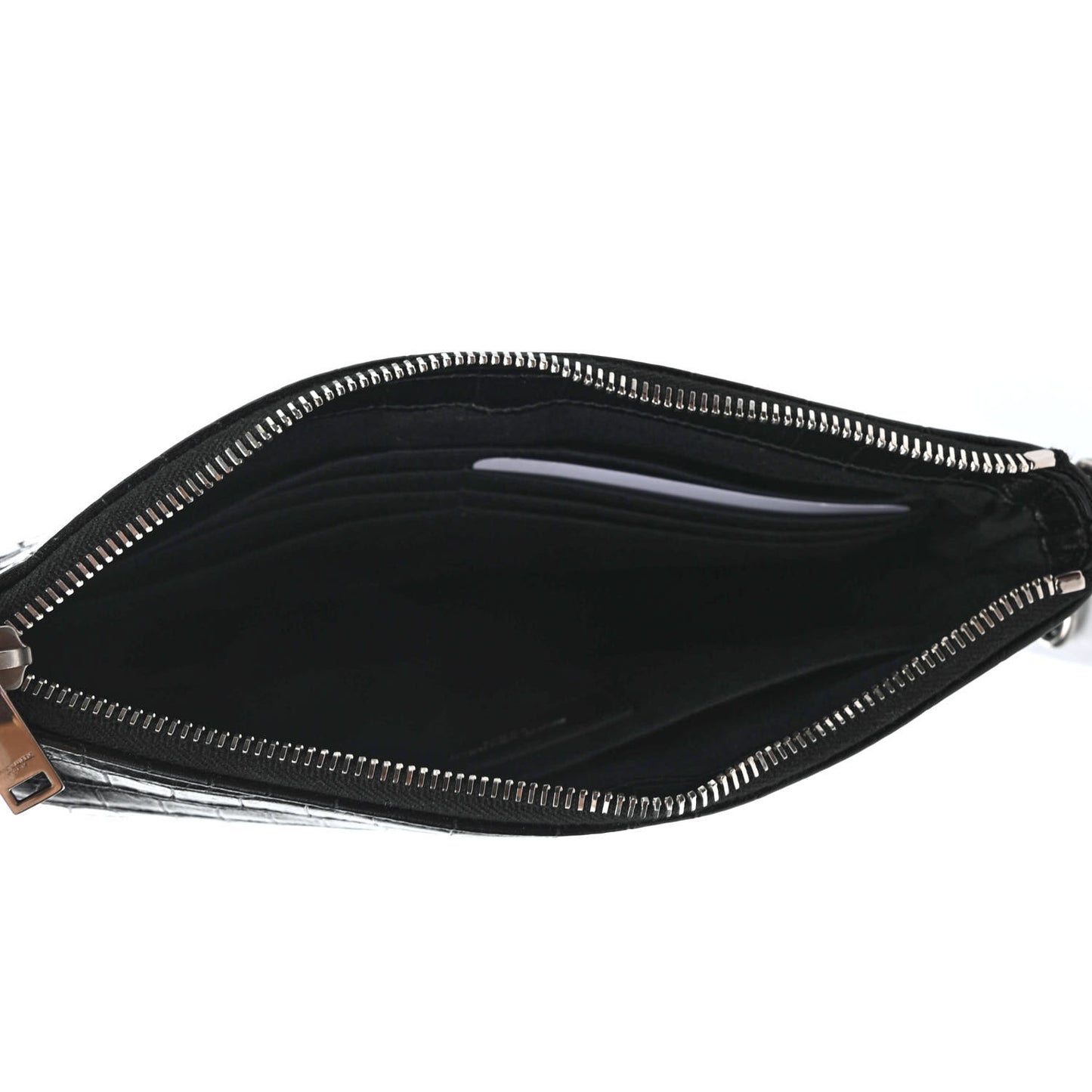 Calfskin Crocodile Embossed Monogram Zip Pouch Black