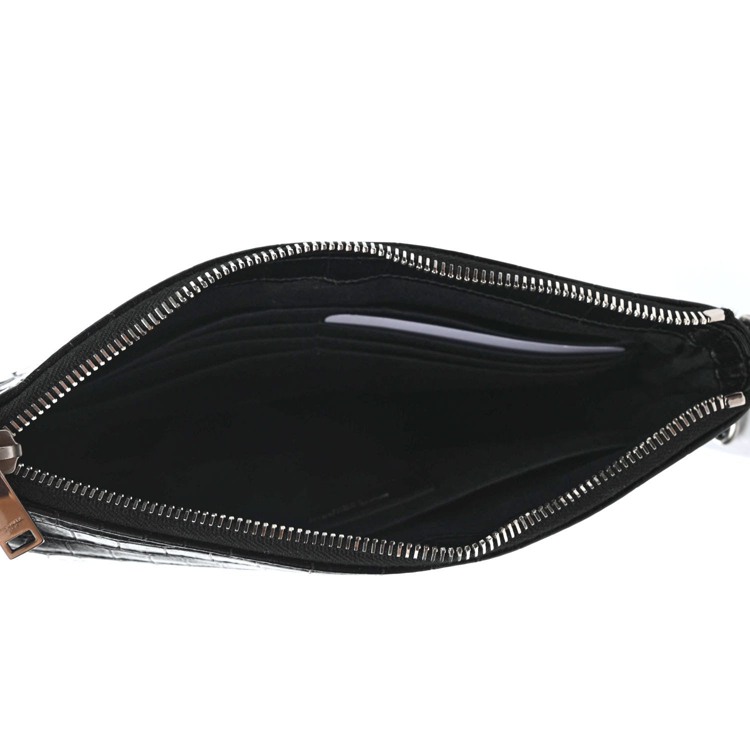 Saint Laurent Calfskin Crocodile Embossed Monogram Zip Pouch Black 4 of 4