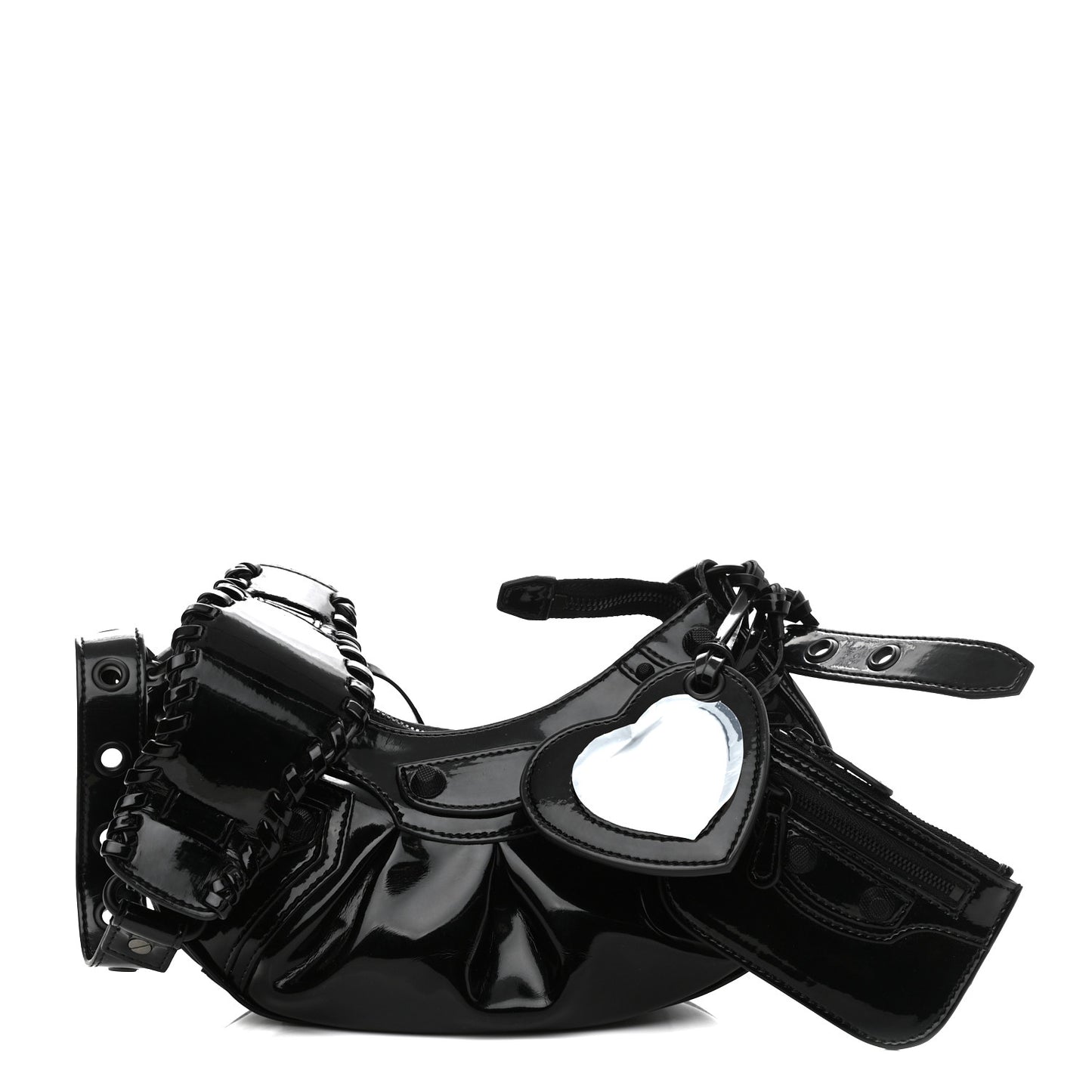 Patent Faux Leather Le Cagole Shoulder Bag XS Black