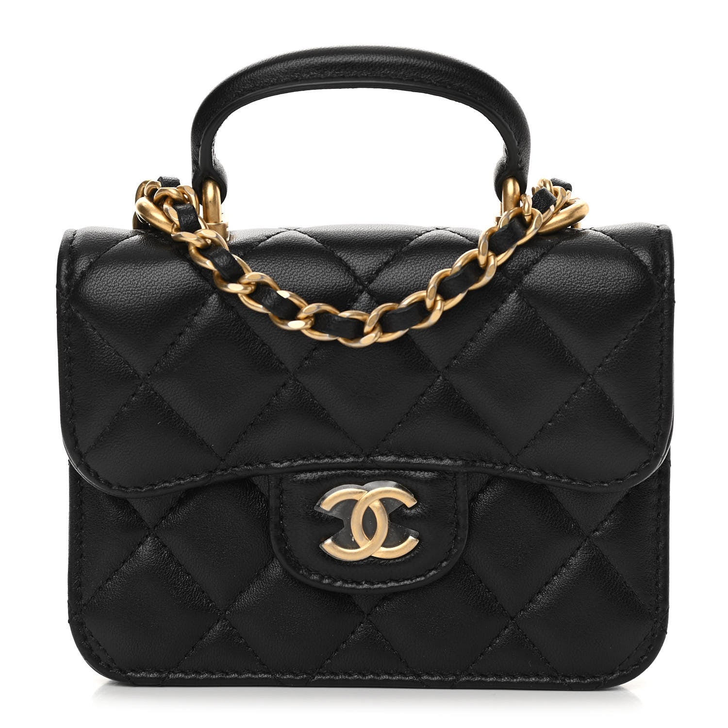 Chanel Lambskin Quilted Top Handle Flap Coin Purse With Chain Black 1 of 12