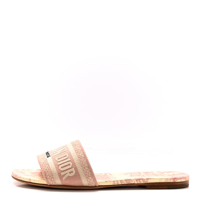 Christian Dior Canvas Toile De Jouy Embroidered Dway Flat Slide Sandals 38 Light Pink 1 of 9