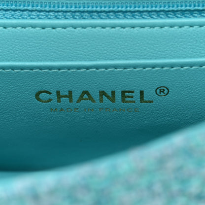Chanel Wool Tweed Quilted Mini Rectangular Flap Turquoise Light Blue 6 of 8