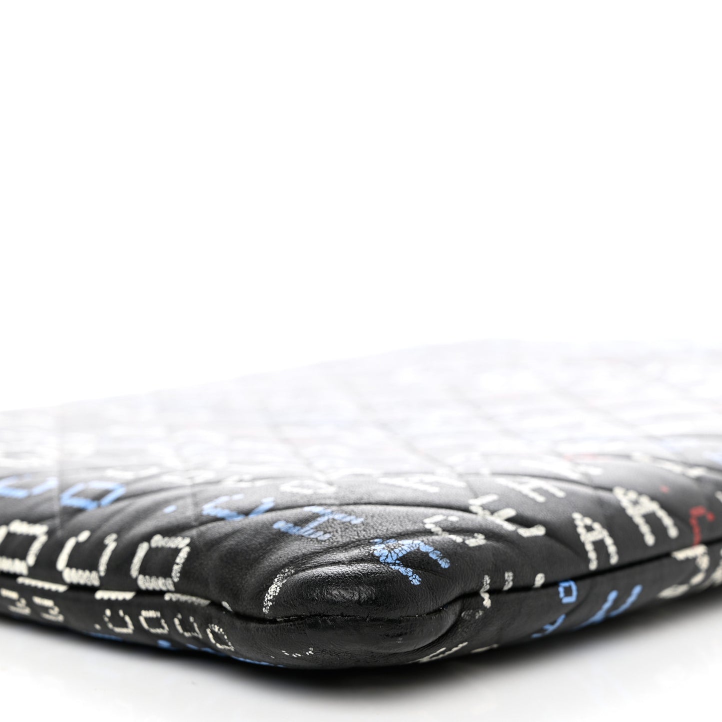 Lambskin Quilted Large Data Center Cosmetic Case Black