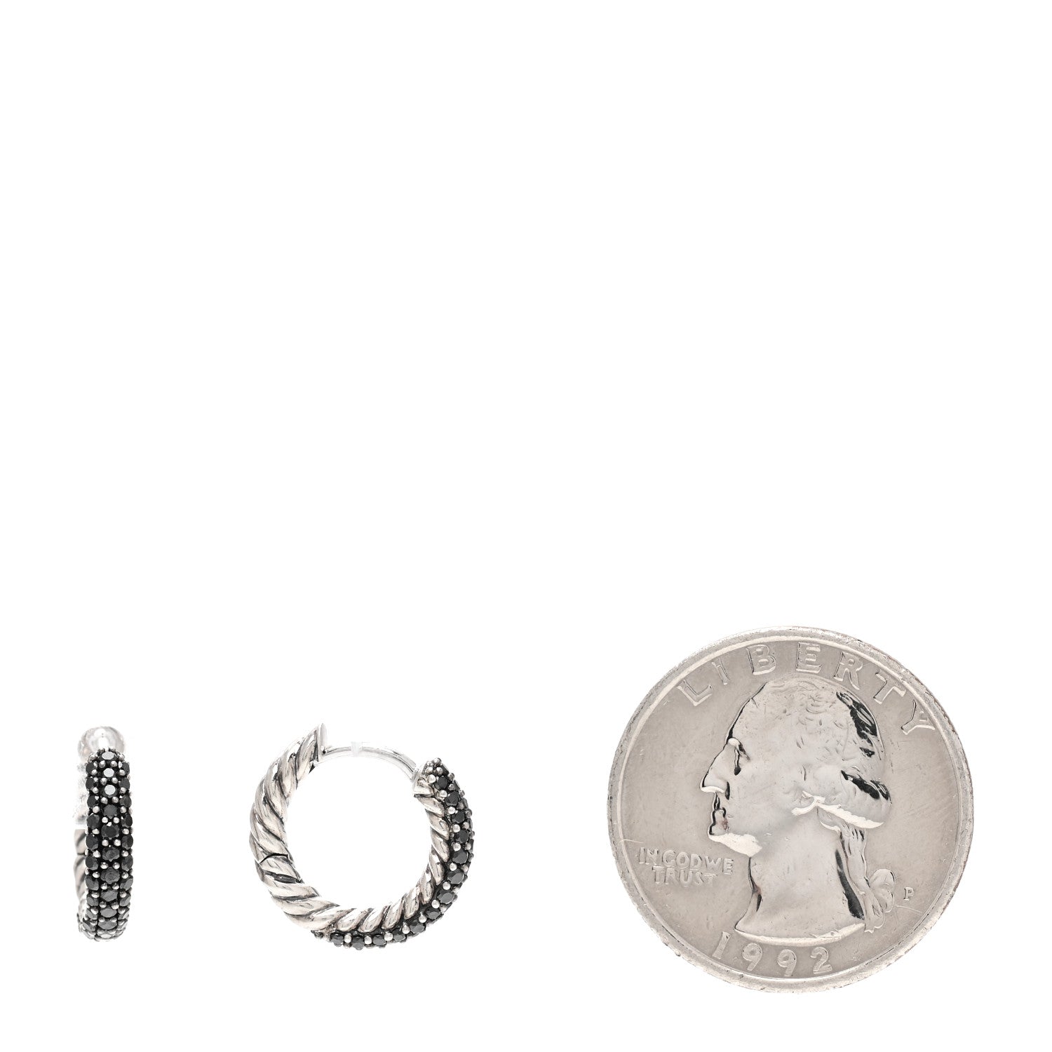 David Yurman Sterling Silver Black Diamond Petite Pave Huggie Hoop Earrings 2 of 6