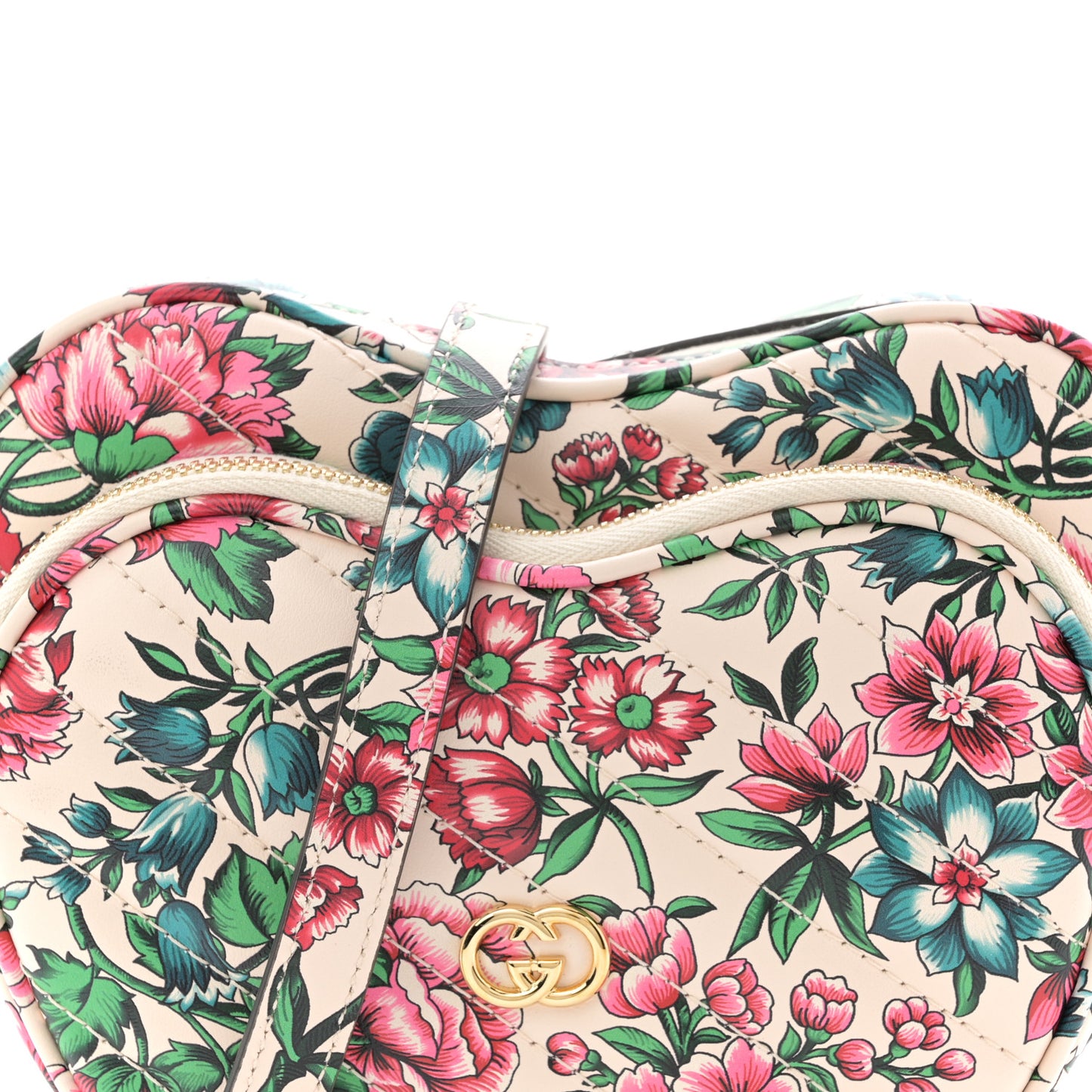 Calfskin Matelasse Diagonal Brit Roses Print Mini Interlocking G Heart Shoulder Bag White Multicolor