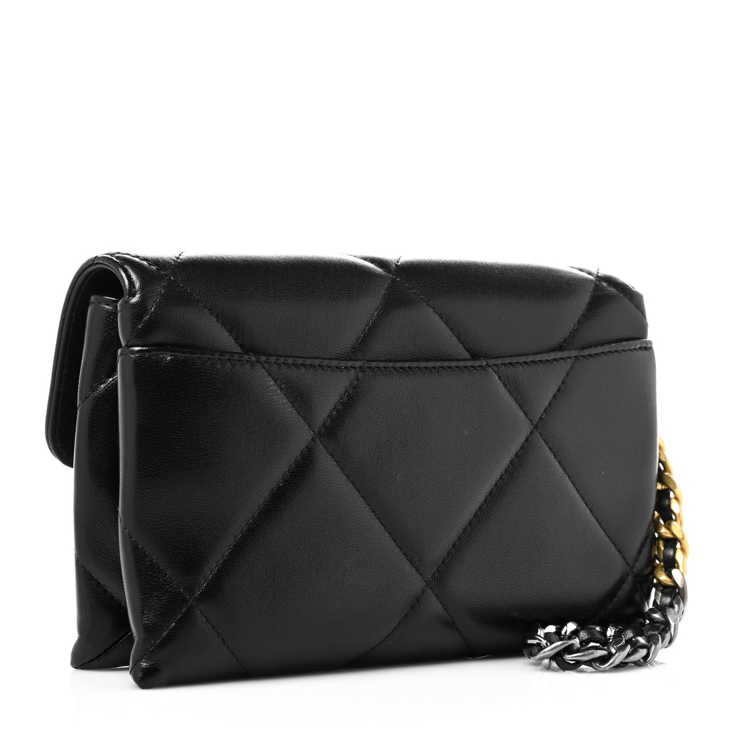 Lambskin Quilted Chanel 19 Flap Clutch Black