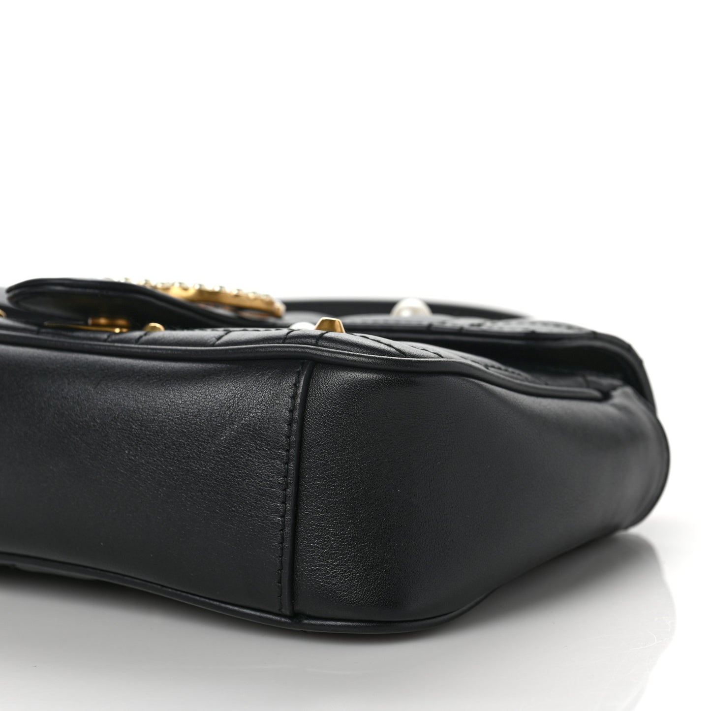 Calfskin Matelasse Studded Mini Pearly GG Marmont Shoulder Bag Black