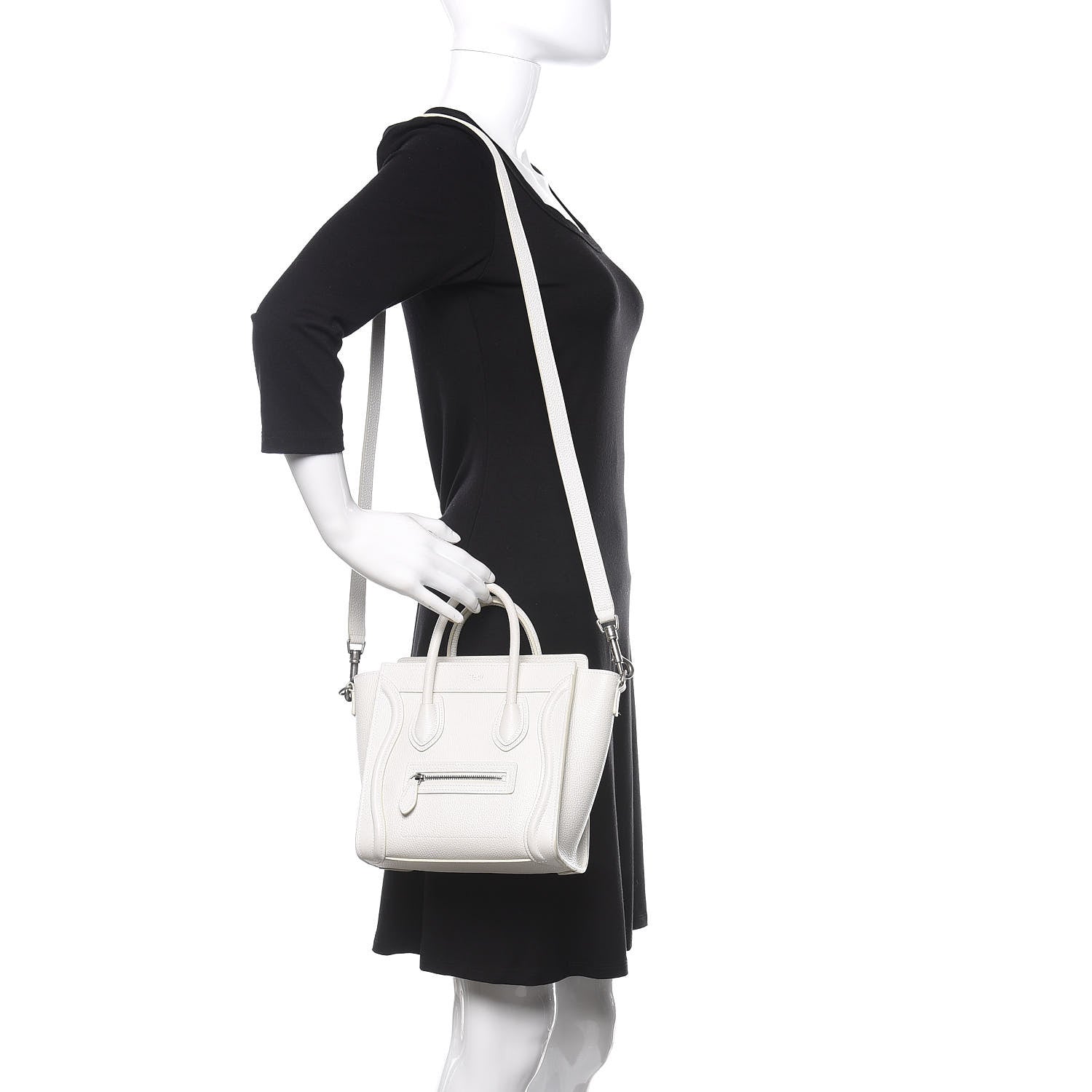 Celine Drummed Calfskin Nano Luggage White 2 of 15