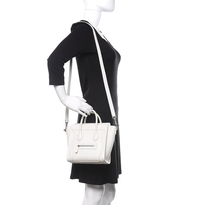 Celine Drummed Calfskin Nano Luggage White 2 of 15