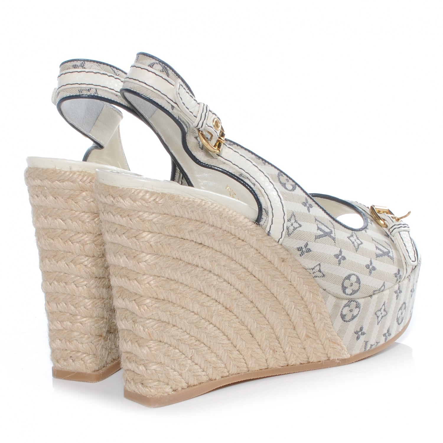 Louis Vuitton Mini Lin Croisette Anemone Wedges Sandals 36.5 Blue 4 of 7