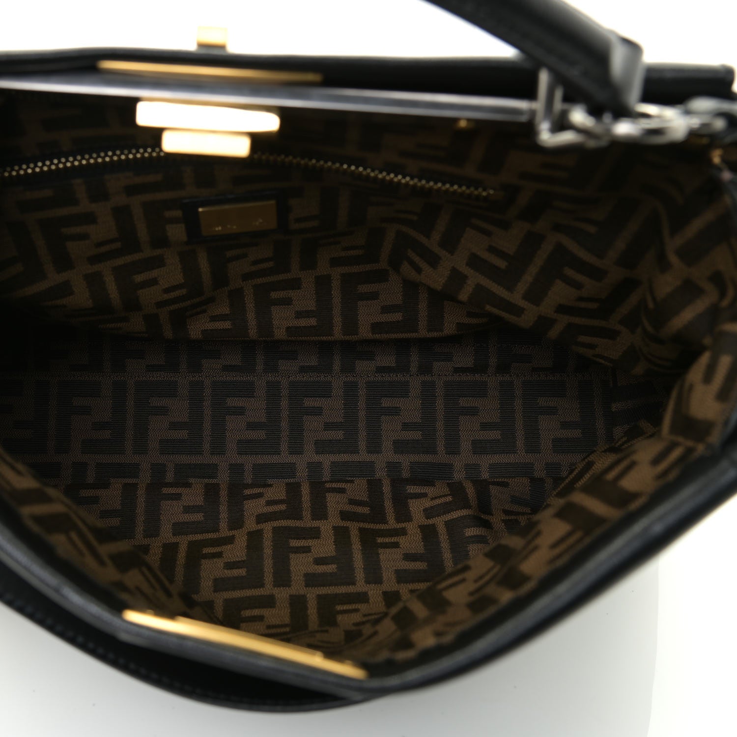 Fendi Goatskin Zucca Large Peekaboo Iconic Satchel Black Tobacco 8 of 9