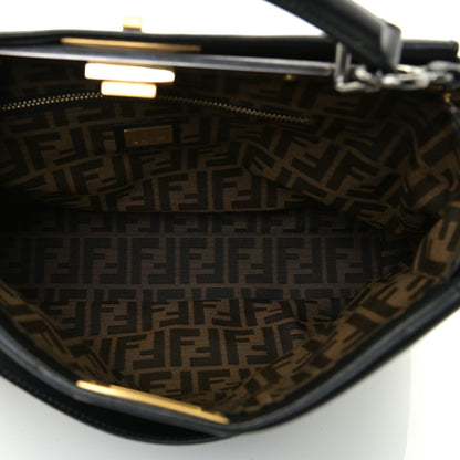 Fendi Goatskin Zucca Large Peekaboo Iconic Satchel Black Tobacco 8 of 9