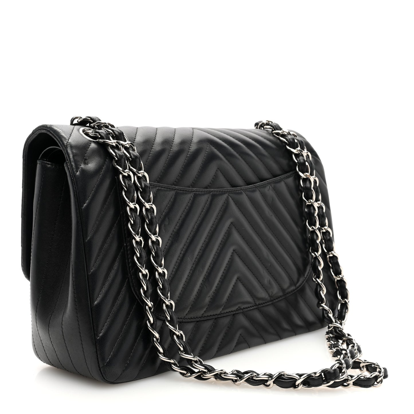 Lambskin Chevron Quilted Jumbo Double Flap Black