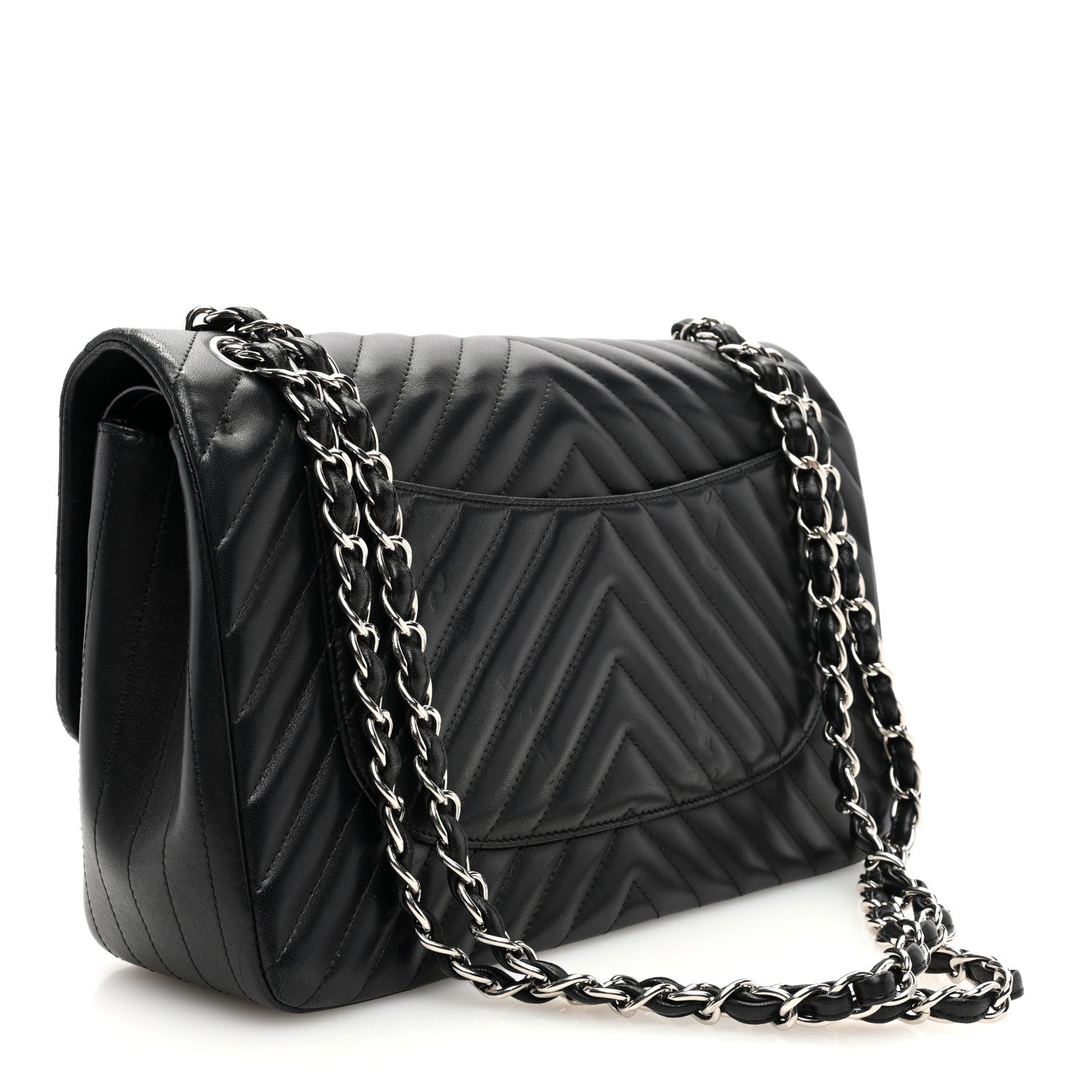 Chanel Lambskin Chevron Quilted Jumbo Double Flap Black 3 of 10