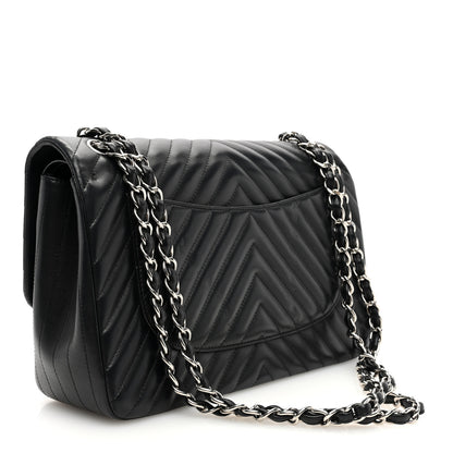 Chanel Lambskin Chevron Quilted Jumbo Double Flap Black 3 of 10