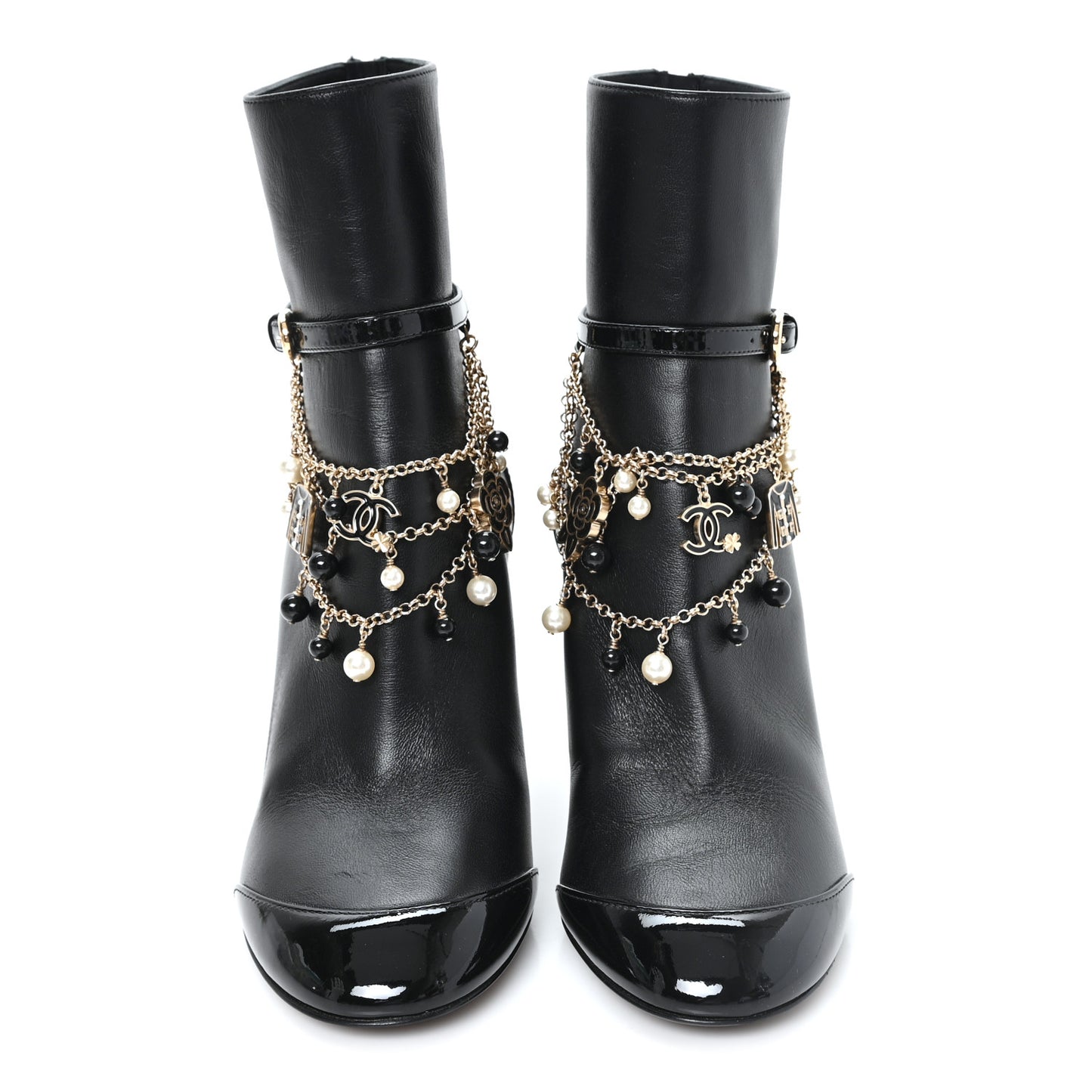 Lambskin Patent Calfskin Ankle Boots 36 Black