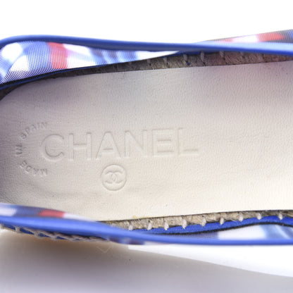 Chanel Mesh Lambskin Plaid Print CC Espadrilles 40 Blue White Red 9 of 10
