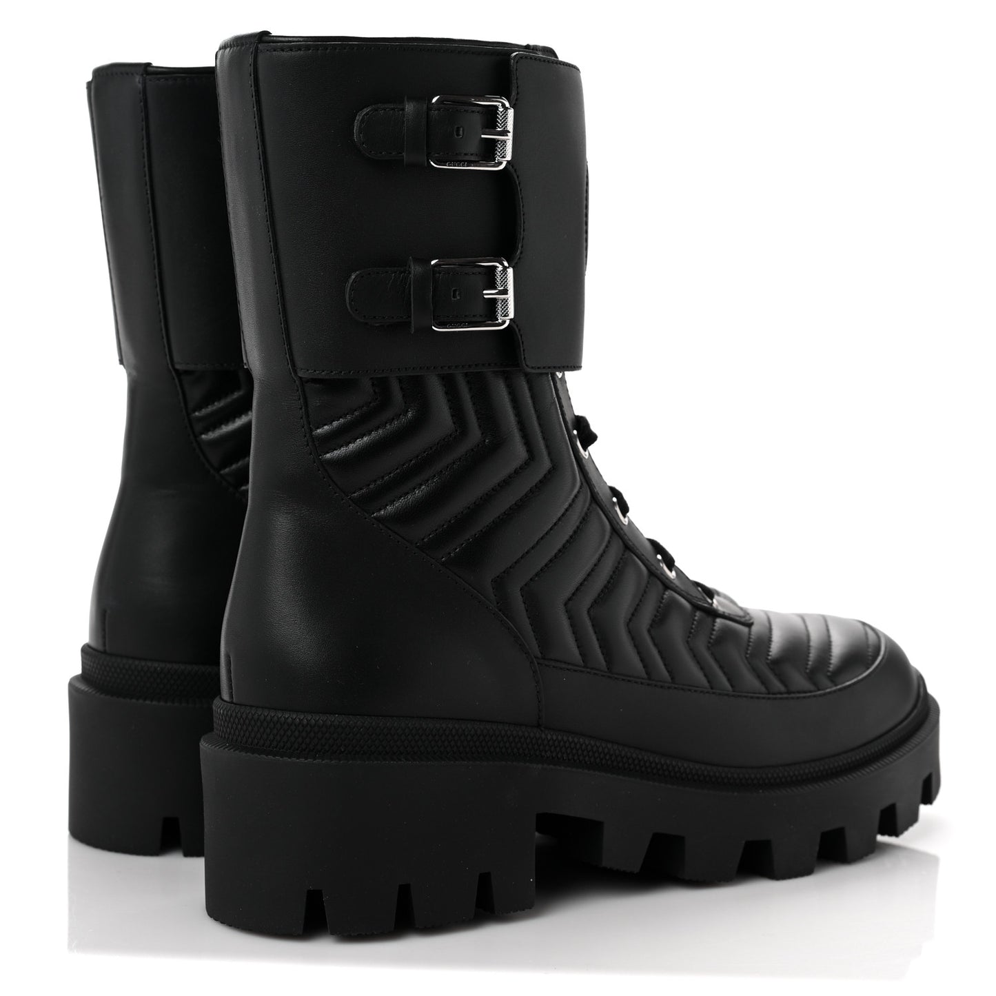 Nappa Frances GG Matelasse Platform Combat Boots 40 Black