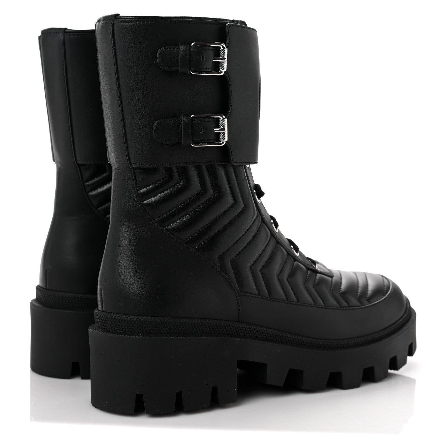Gucci Nappa Frances GG Matelasse Platform Combat Boots 40 Black 4 of 8