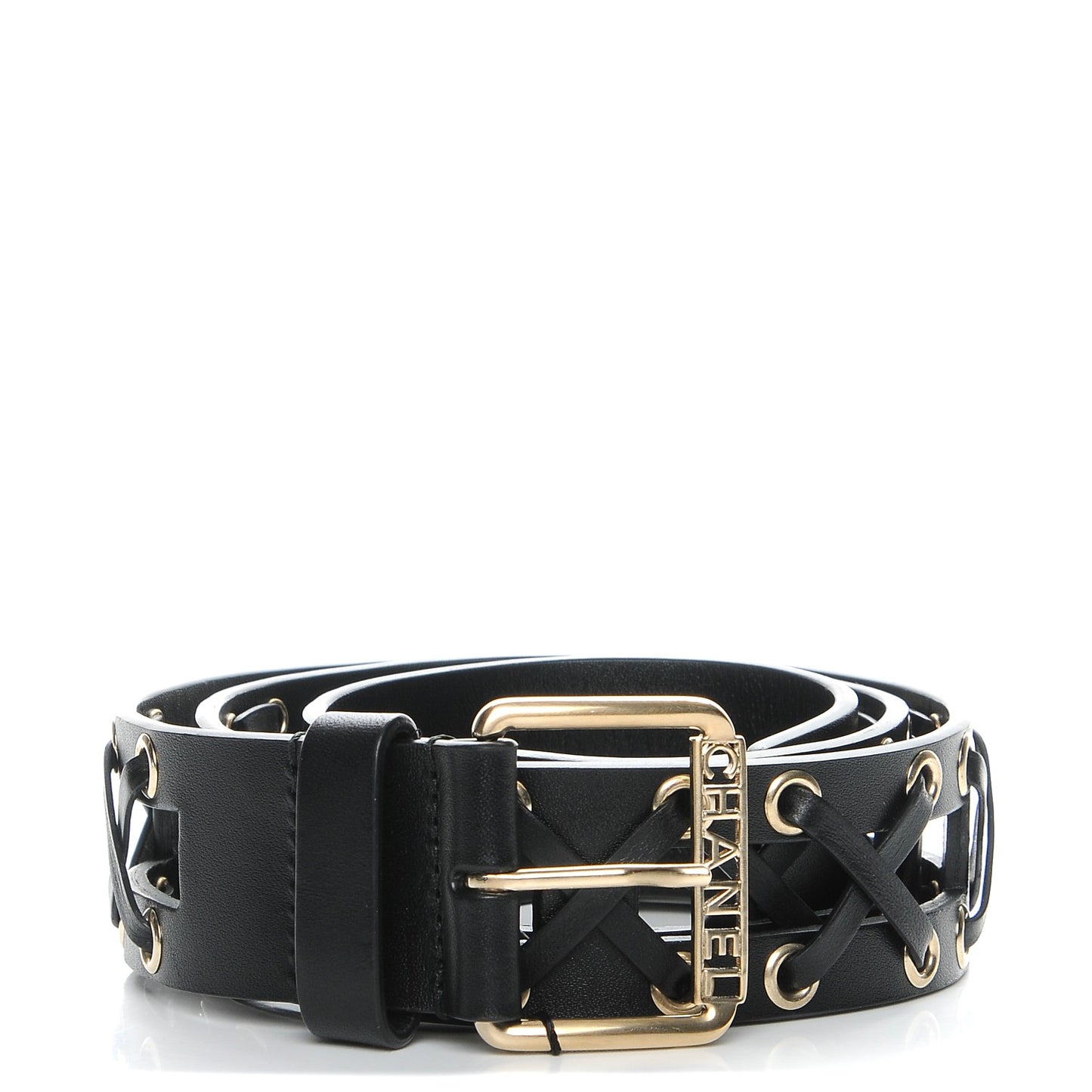 Calfskin Cross Stitch Grommet Belt 80 32 Black