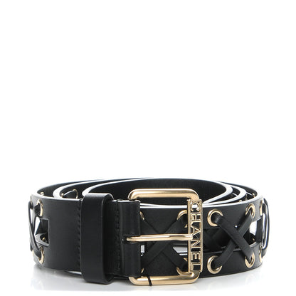 Chanel Calfskin Cross Stitch Grommet Belt 80 32 Black 1 of 6