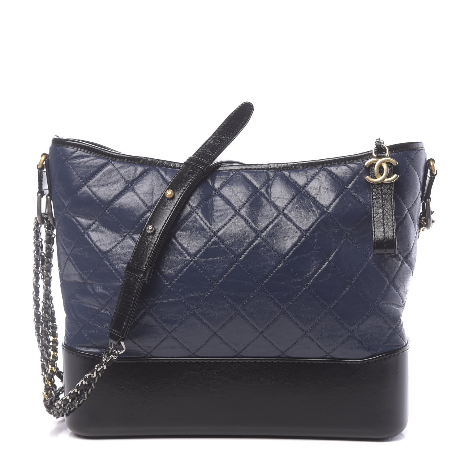 Chanel Aged Calfskin Quilted Large Gabrielle Hobo Navy Black 1 of 11