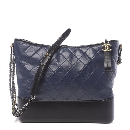 Chanel Aged Calfskin Quilted Large Gabrielle Hobo Navy Black 1 of 11