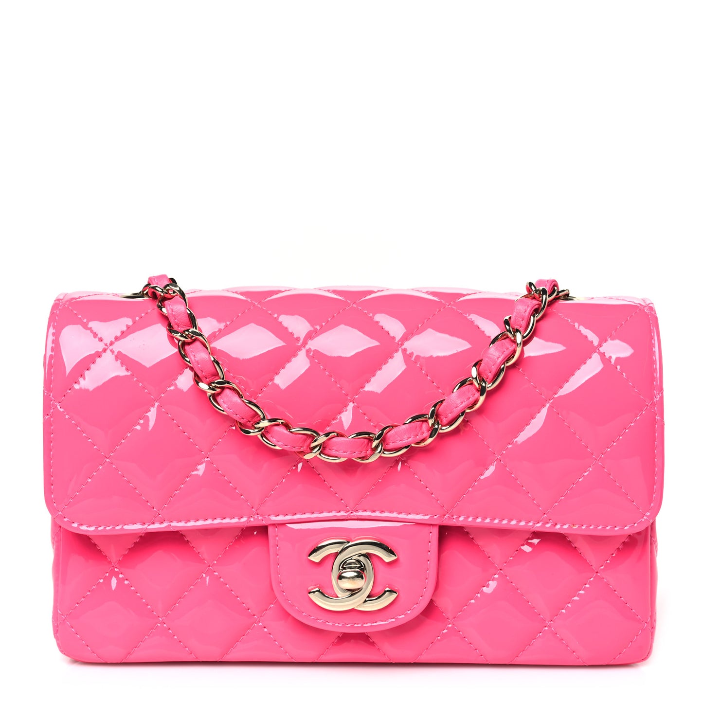 Patent Calfskin Quilted Mini Rectangular Flap Pink