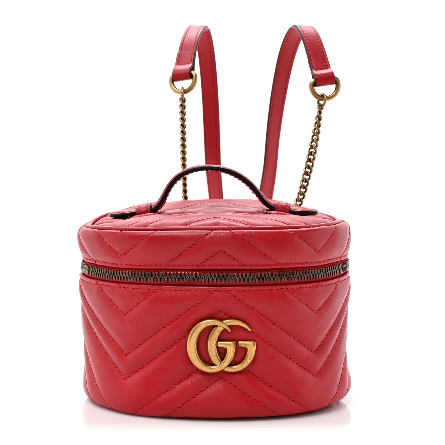 Gucci Calfskin Matelasse Mini GG Marmont Round Backpack Hibiscus Red 1 of 11