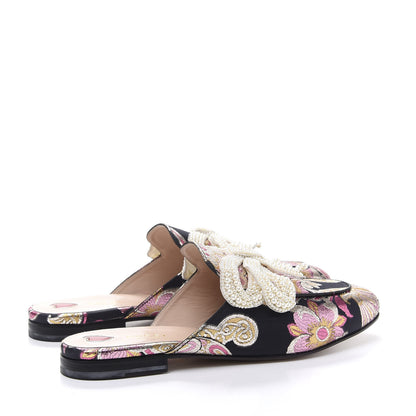 Gucci Iridescent Brocade Pearl Bow Womens Princetown Slippers 41 Black Pink 4 of 9
