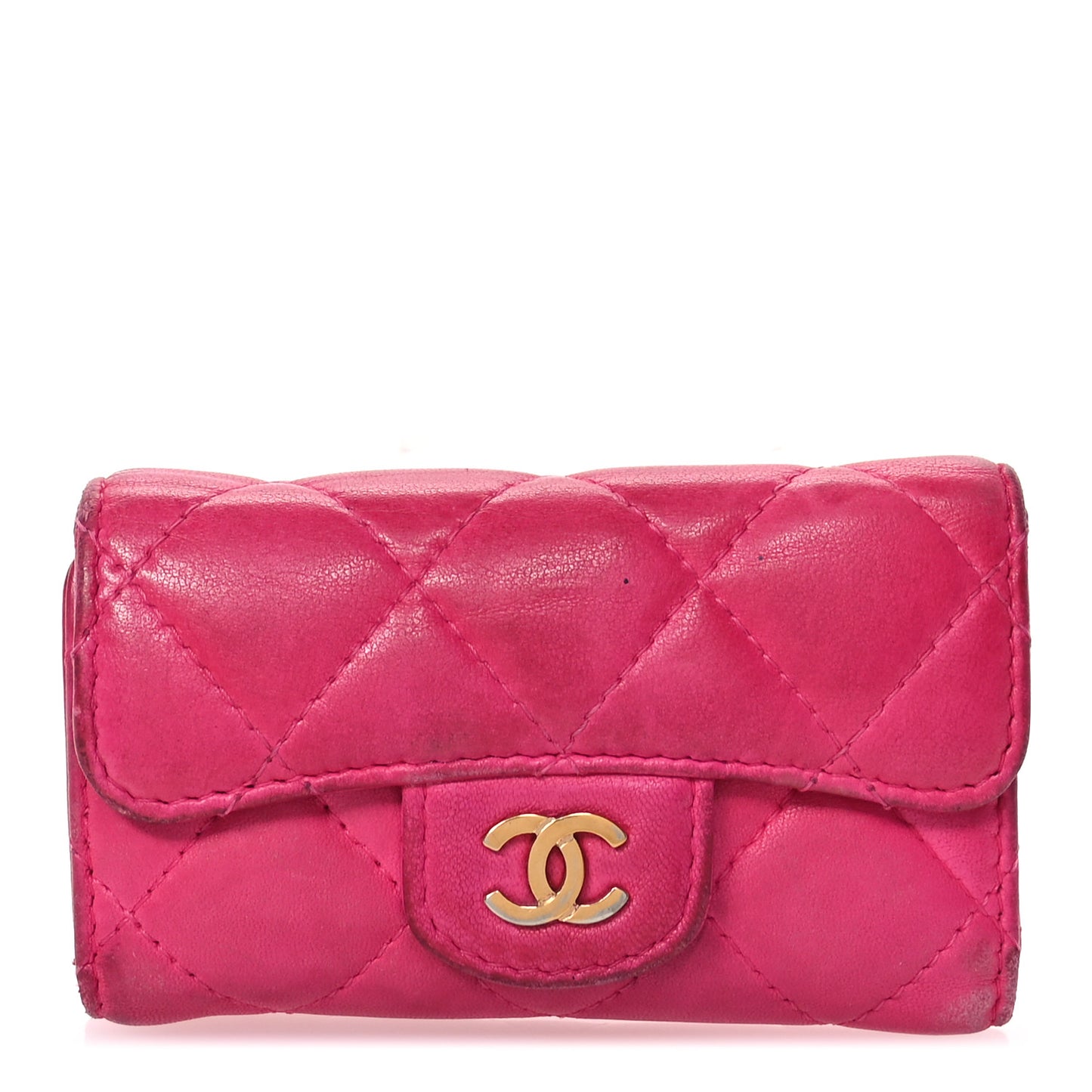 Lambskin Quilted 6 Key Holder Fuchsia