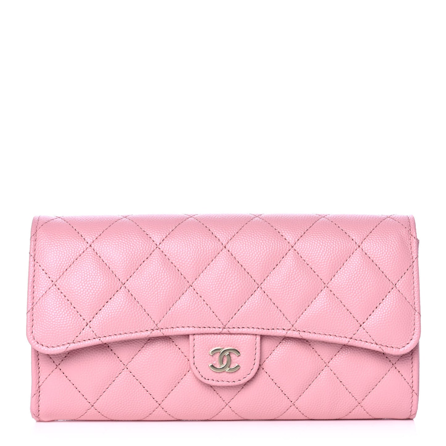 Caviar Quilted Large Gusset Flap Wallet Light Pink