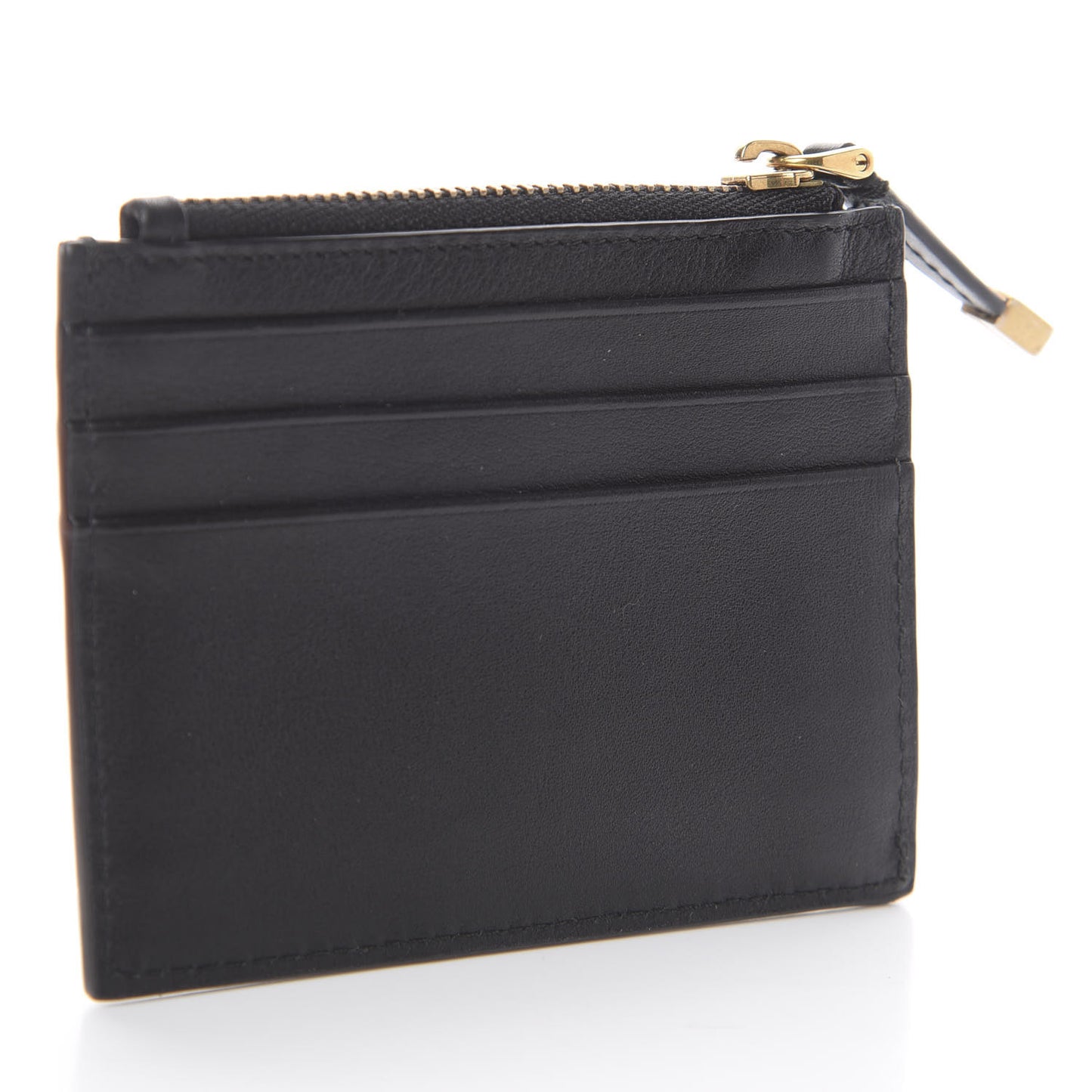 Calfskin Star Zipped Card Holder Black