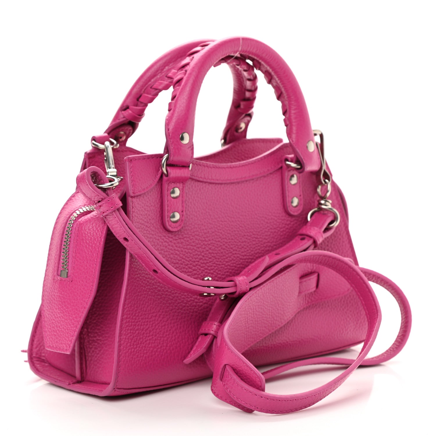 Balenciaga Grained Calfskin Neo Classic Silver Hardware Mini City Fuchsia 3 of 8
