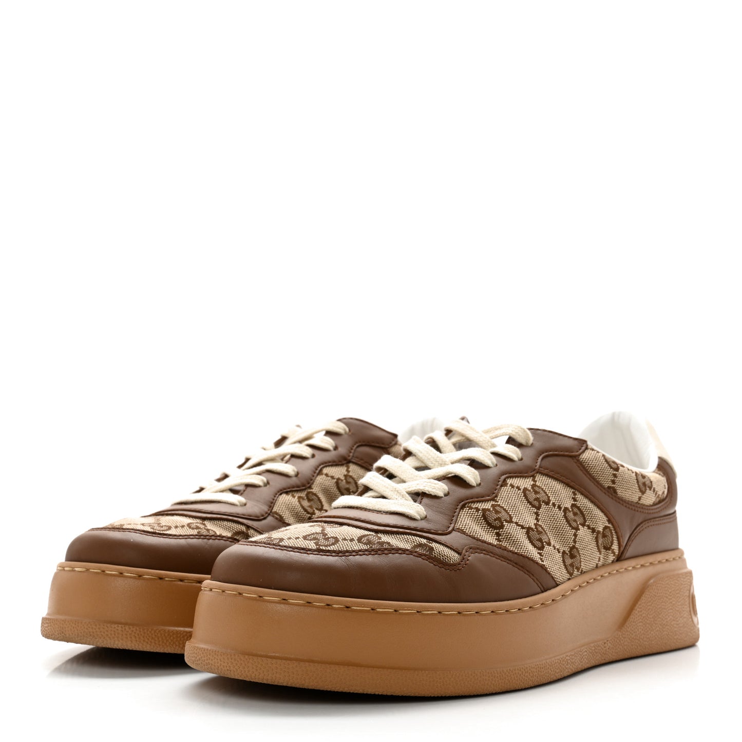 Dali Soft Calfskin GG Monogram Mens Chunky Sneakers 9 Hezelnut Beige Ebony Mystic White