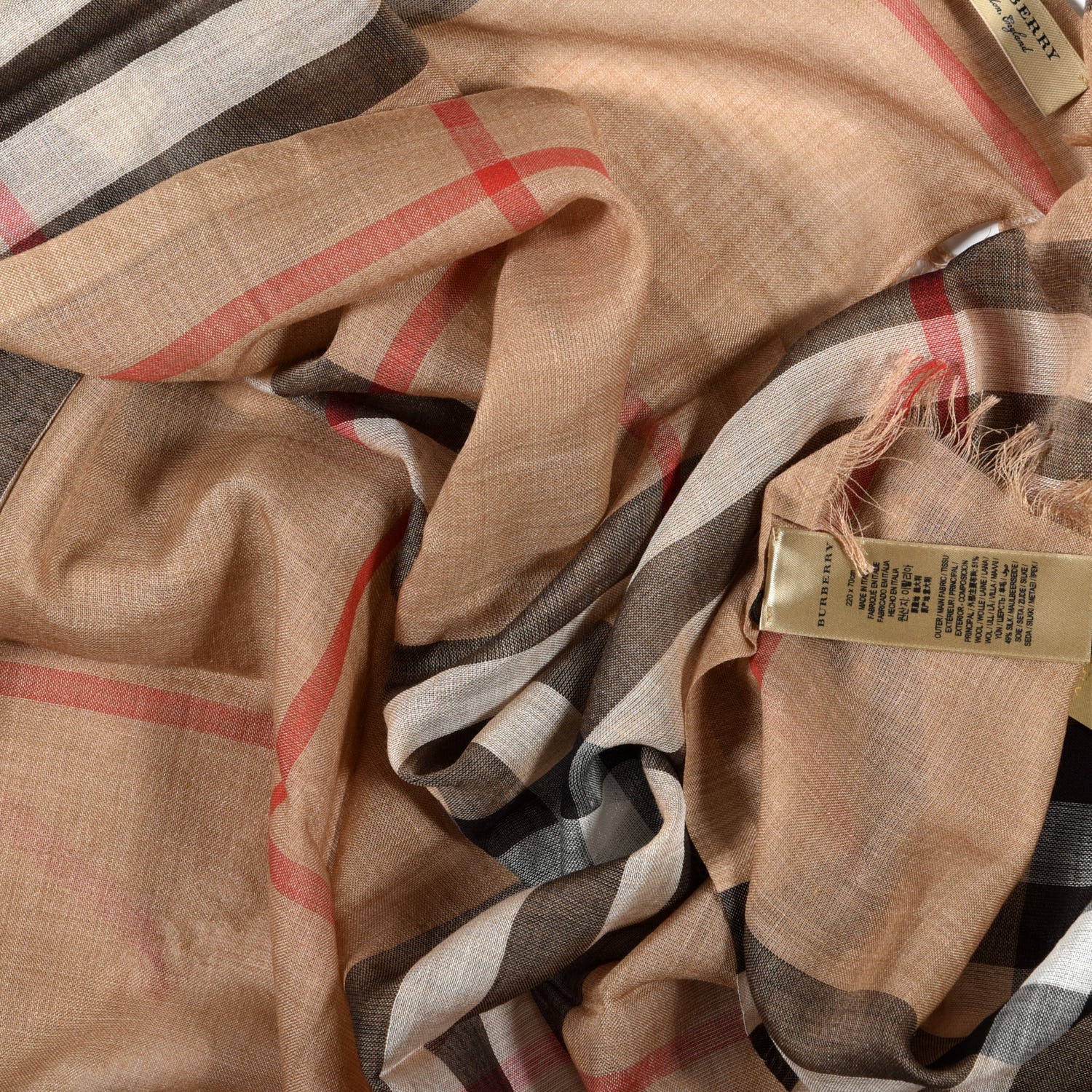 Burberry Wool Silk Gauze Giant Check Lightweight Scarf Archive Beige 3 of 4
