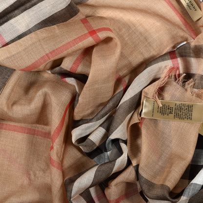 Burberry Wool Silk Gauze Giant Check Lightweight Scarf Archive Beige 3 of 4