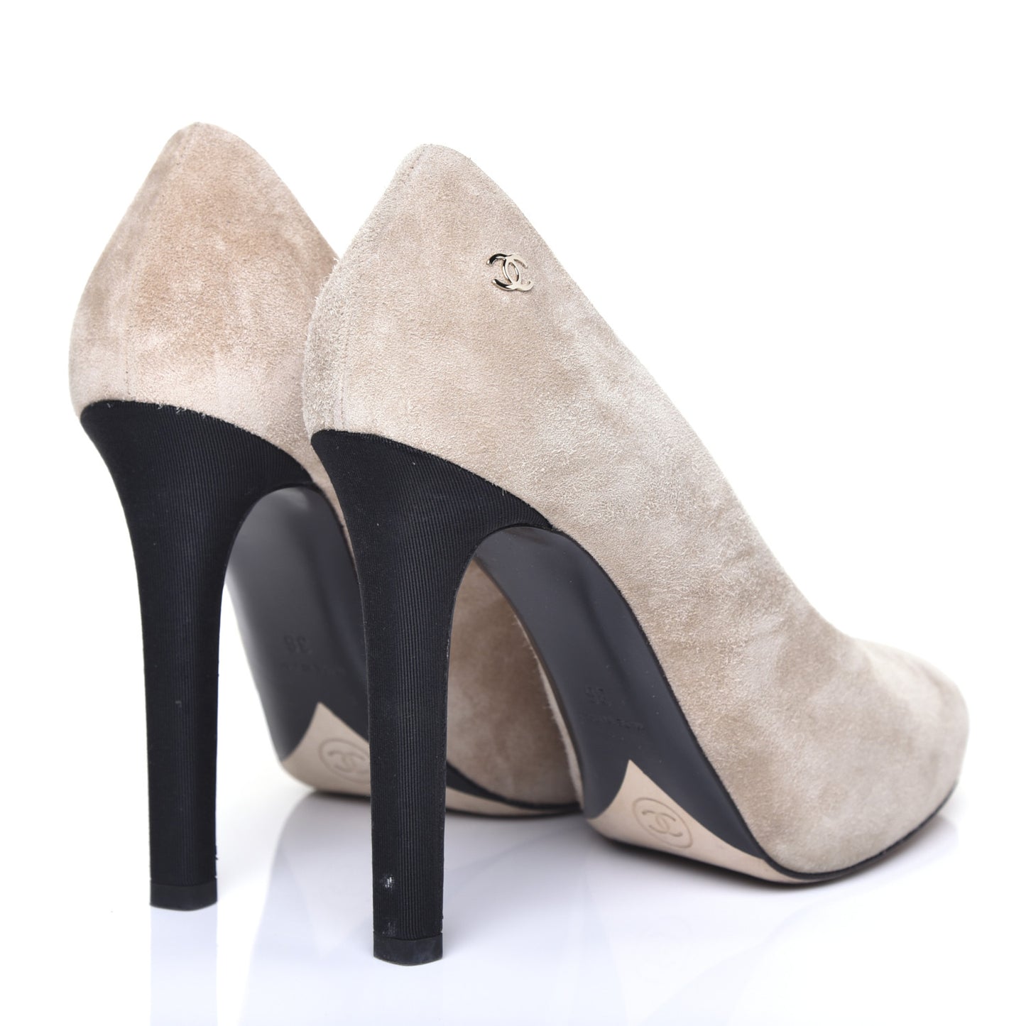 Suede Calfskin CC Pumps 36 Dark Beige