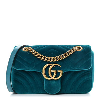 Gucci Velvet Matelasse Mini GG Marmont Shoulder Bag Pavone Cyan 1 of 11