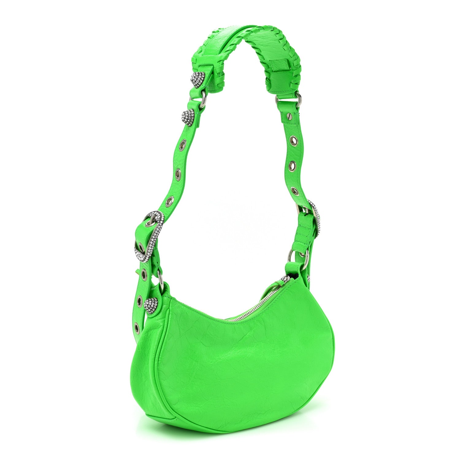 Balenciaga Agneau Arena Crystal Le Cagole Shoulder Bag XS Fluo Green 2 of 13
