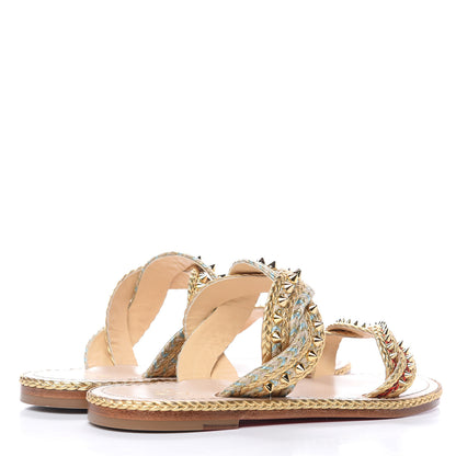 Christian Louboutin Calfskin Braided Normandie Flat Slide Sandals 38 Gold 4 of 9