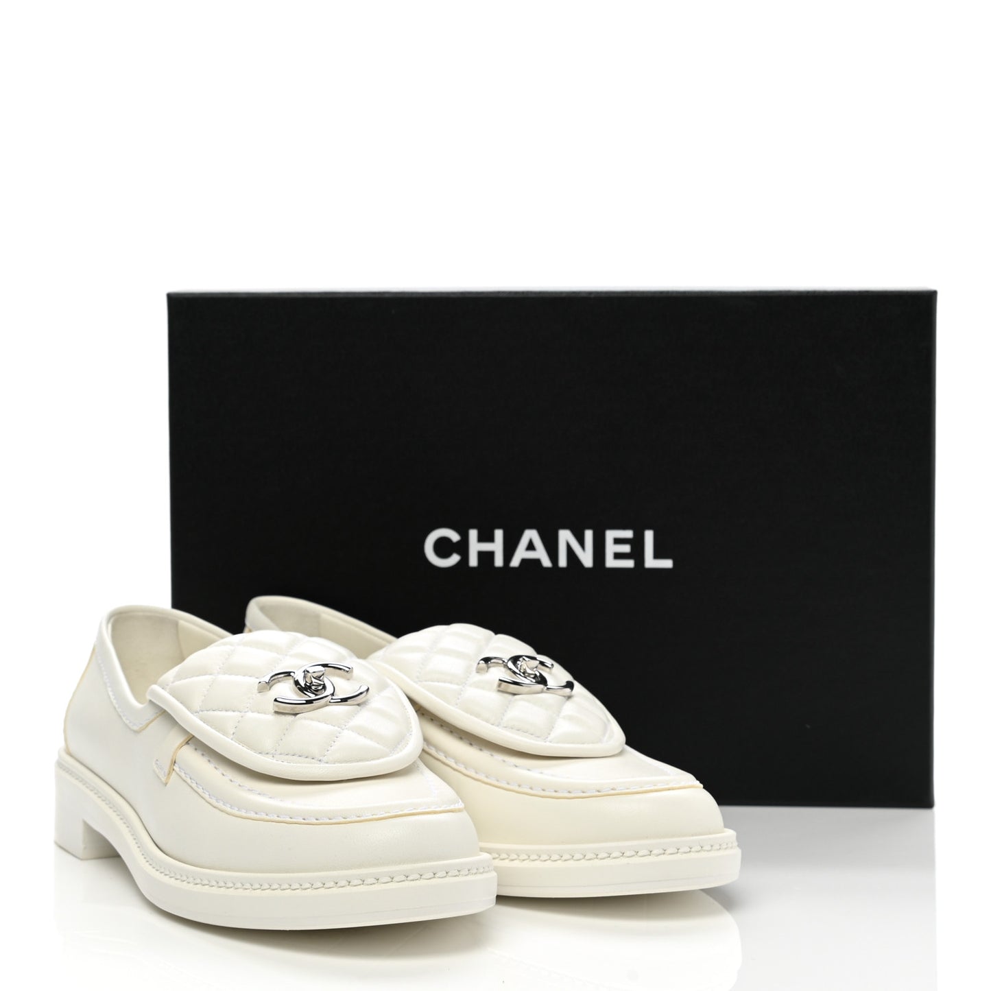 Lambskin Quilted CC Turnlock Loafers 39 White
