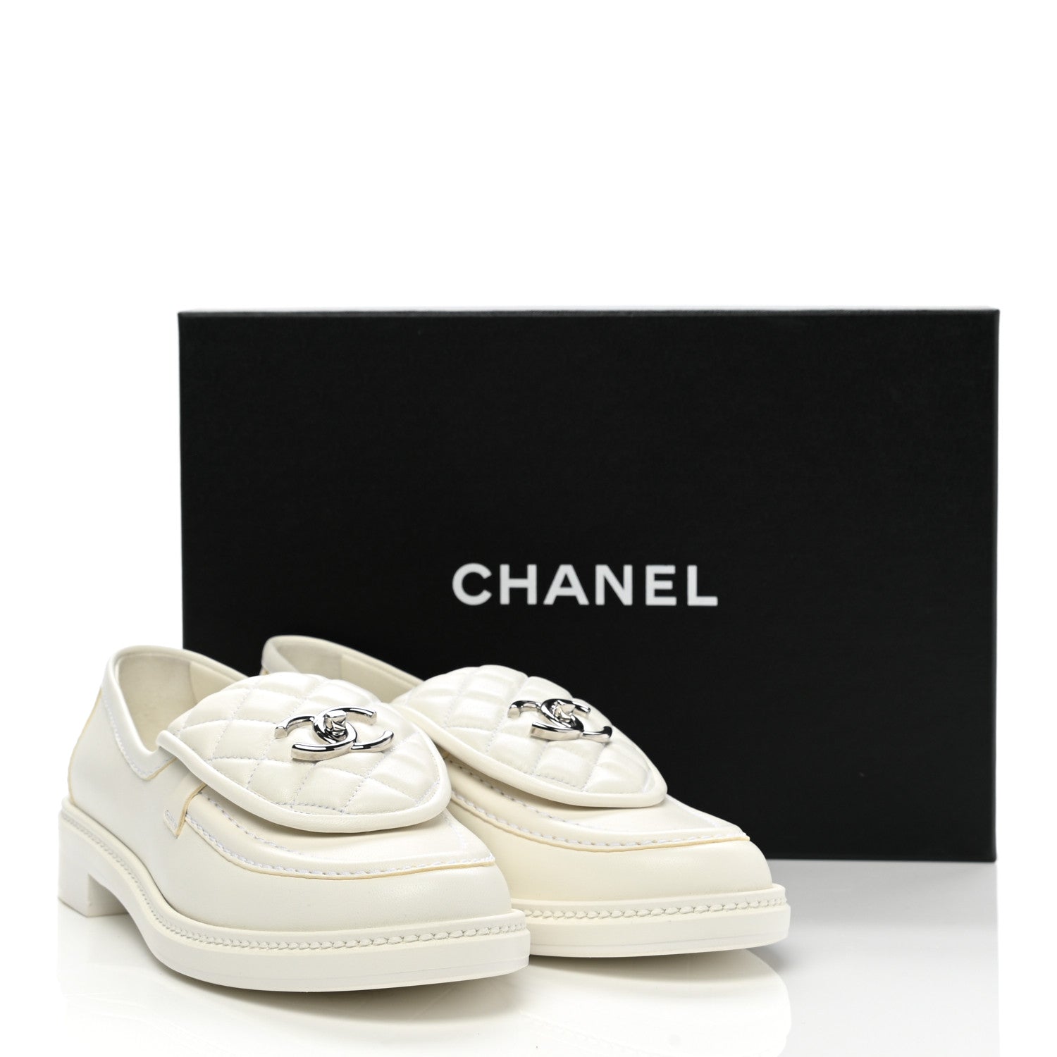 Chanel Lambskin Quilted CC Turnlock Loafers 39 White 10 of 10