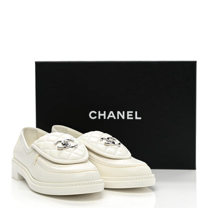 Chanel Lambskin Quilted CC Turnlock Loafers 39 White 10 of 10