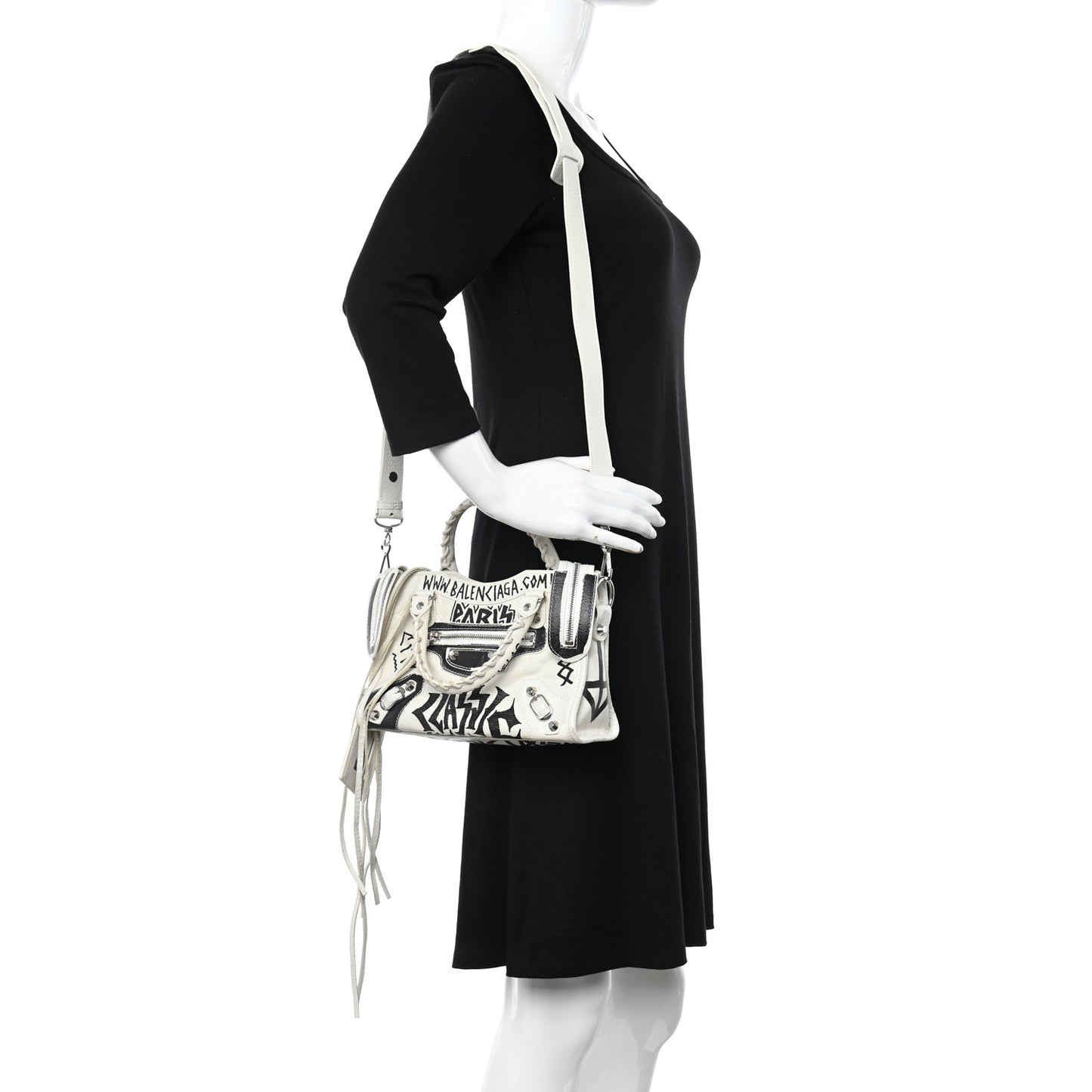 Agneau Arena Graffiti All Over Classic Silver Hardware Mini City White Black