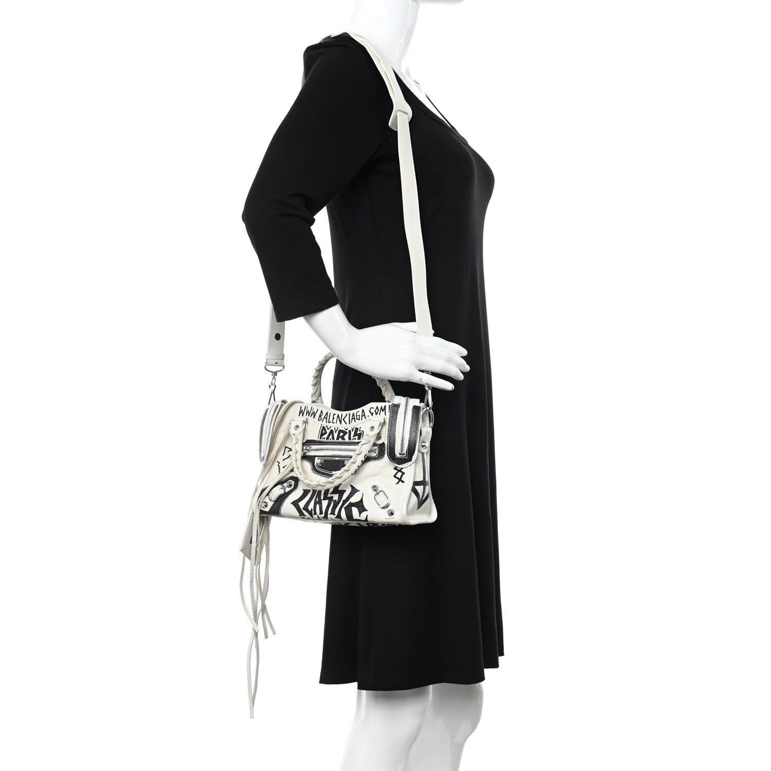 Balenciaga Agneau Arena Graffiti All Over Classic Silver Hardware Mini City White Black 3 of 11